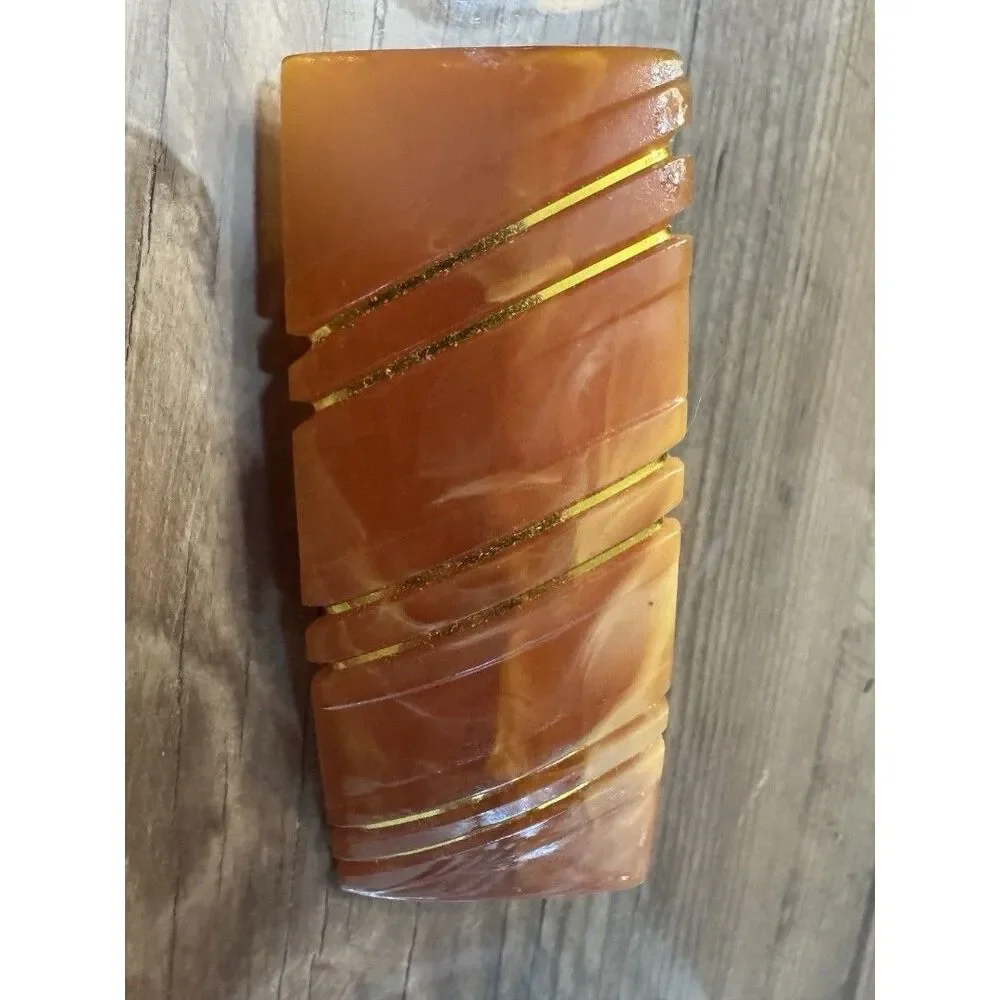 Vintage 1980s Marbled Tortoise Acetate Hair Barrette Gold Pinstripes Retro Korea